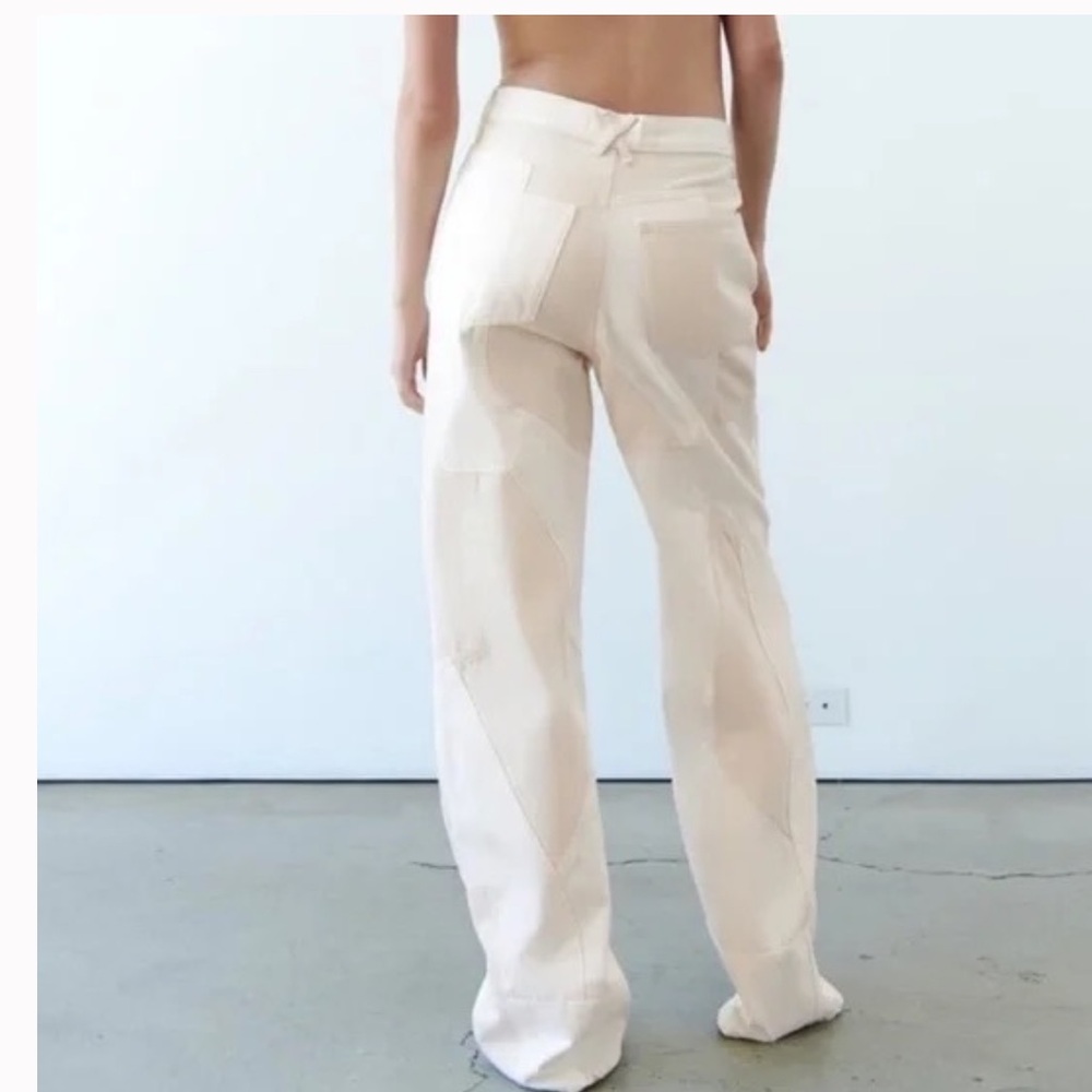 Zara woman’s Patchwork Wide-Leg Pants in Cream and White - Picture 3 of 12